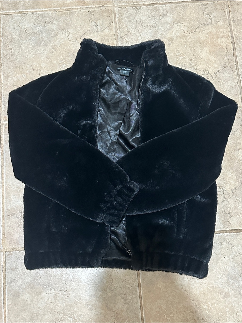 Cynthia Crowley Black Faux Fur Jacket - Cozy Winter Coat
